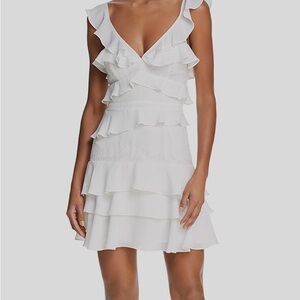 Bardot White Ruffled Tiered Mini Dress